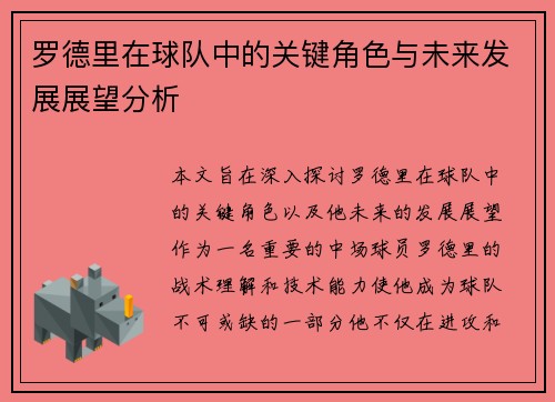 罗德里在球队中的关键角色与未来发展展望分析