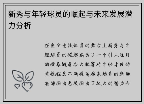 新秀与年轻球员的崛起与未来发展潜力分析