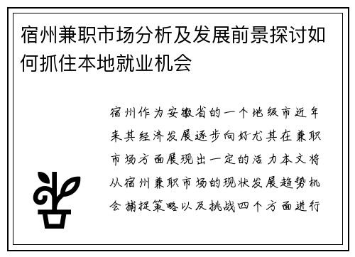 宿州兼职市场分析及发展前景探讨如何抓住本地就业机会