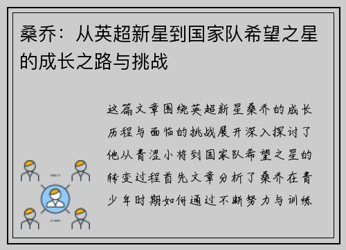 桑乔：从英超新星到国家队希望之星的成长之路与挑战