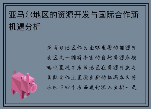 亚马尔地区的资源开发与国际合作新机遇分析