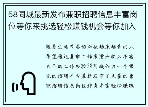58同城最新发布兼职招聘信息丰富岗位等你来挑选轻松赚钱机会等你加入